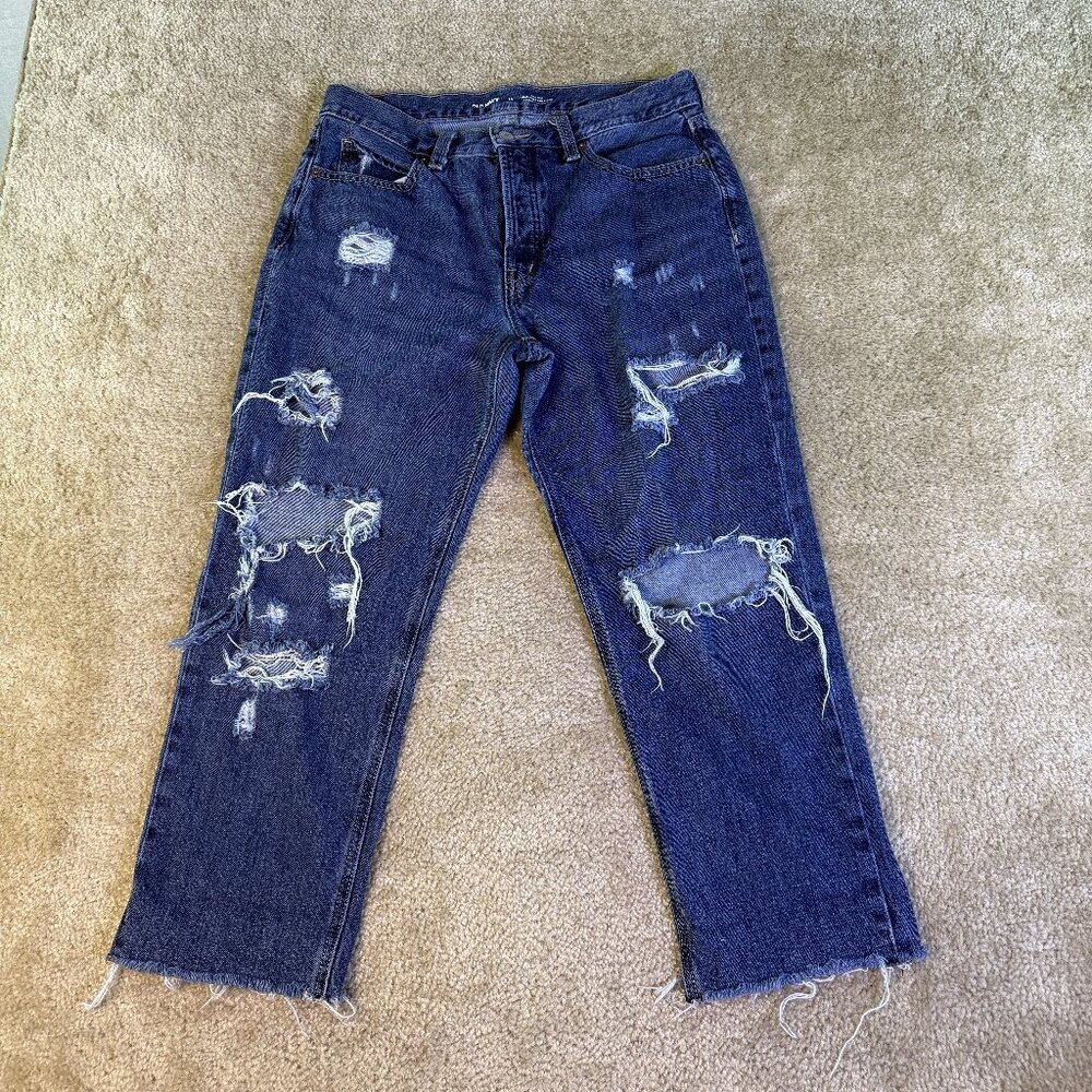 Old Navy Women's Size 10 Blue Slouchy Straight High Rise 100% Cotton Jeans F272